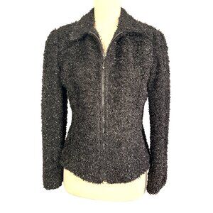 VTG Giancarlo Ferrari Jacket Black Collared Faux Fur Metallic Zip Front Lined 8P